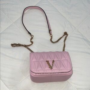 Versace Pink Quilted Crossbody Bag with Gold Chain